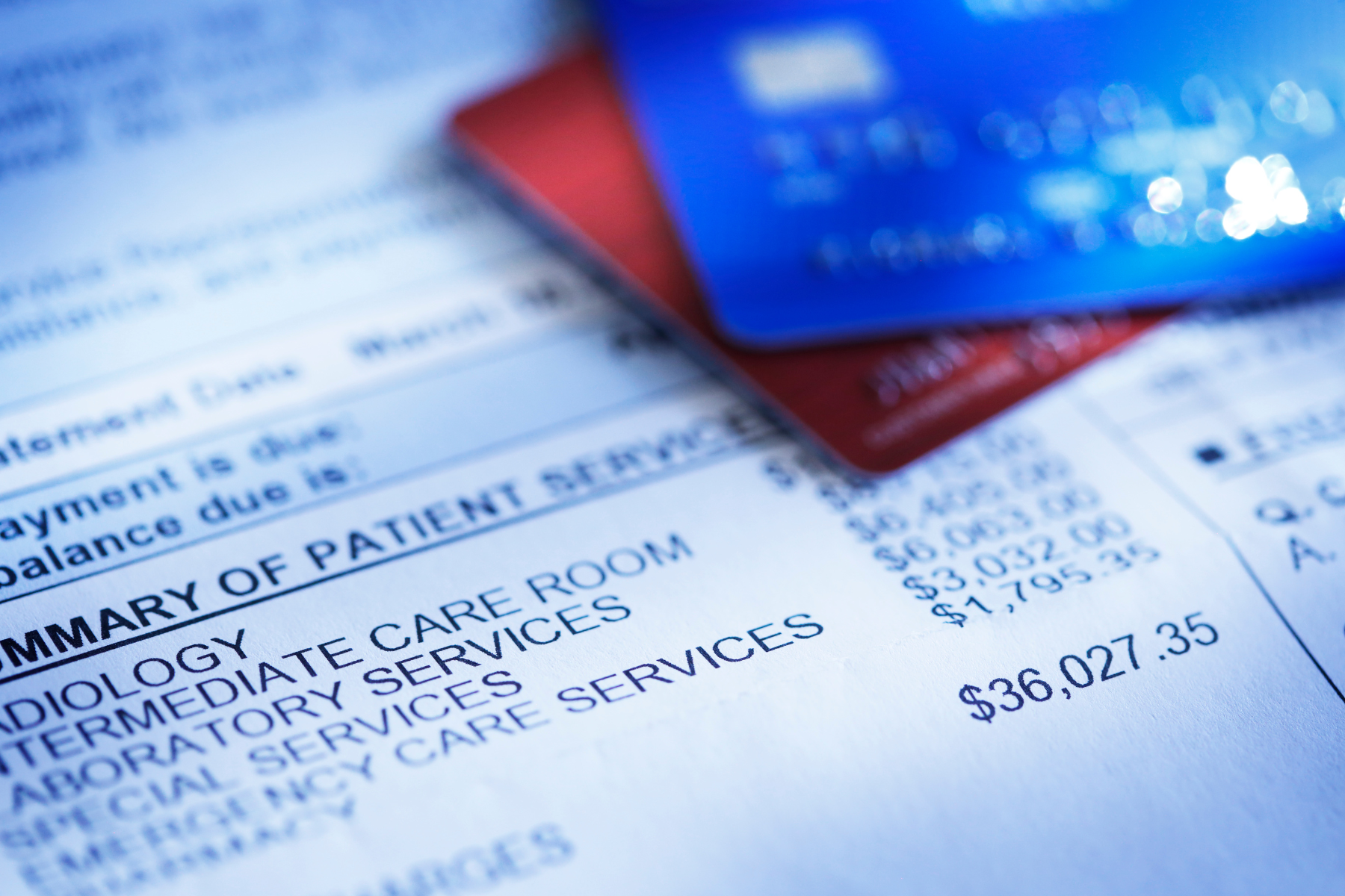 medical bill with credit cards